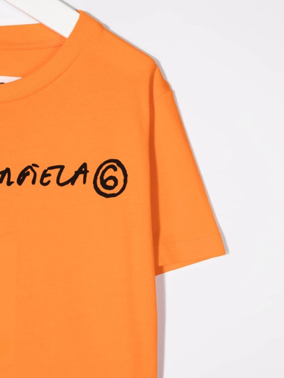Mm6 Maison Margiela Teen Logo Print T-shirt In Orange