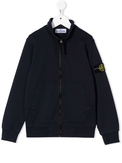 Shop Stone Island Junior High Neck Zipped Sweatshirt In Blue