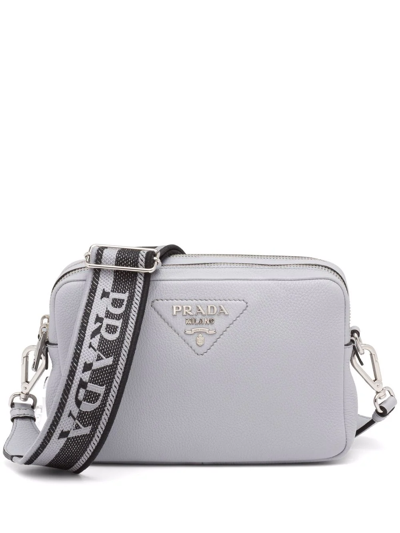 Shop Prada Flou Logo-plaque Shoulder Bag In Grey