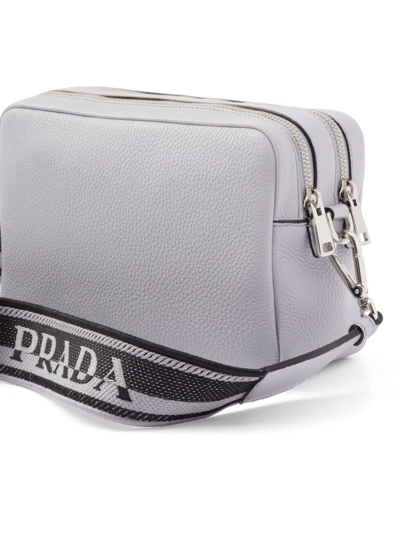 Shop Prada Flou Logo-plaque Shoulder Bag In Grey
