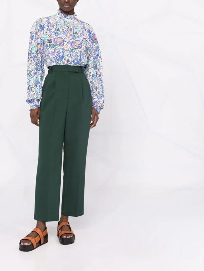 Isabel Marant Banessa Ruffled Printed Silk-blend Crepe Blouse In Blue
