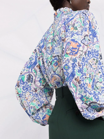 Isabel Marant Banessa Ruffled Printed Silk-blend Crepe Blouse In Blue