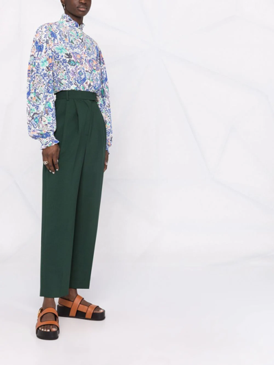 Isabel Marant Banessa Ruffled Printed Silk-blend Crepe Blouse In Blue