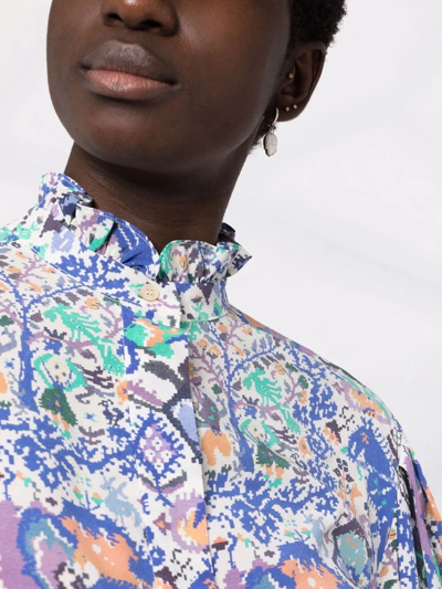 Isabel Marant Banessa Ruffled Printed Silk-blend Crepe Blouse In Blue
