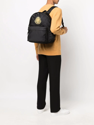 Shop Versace Jeans Couture Embroidered-logo Backpack In Black