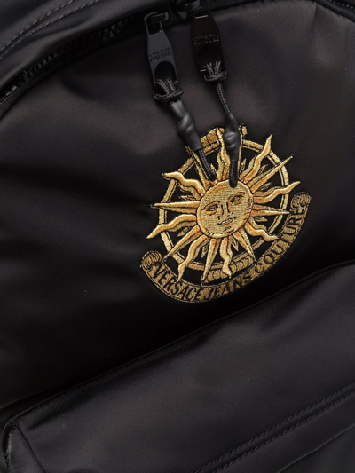 Shop Versace Jeans Couture Embroidered-logo Backpack In Black