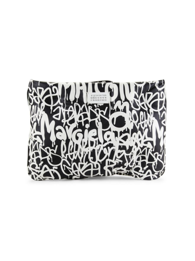 Shop Mm6 Maison Margiela Women's Logo-print Leather Wristlet Pouch In Black
