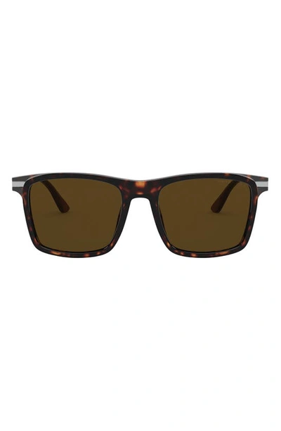 Shop Prada 54mm Polarized Rectangular Sunglasses In Havana/ Polarized Brown