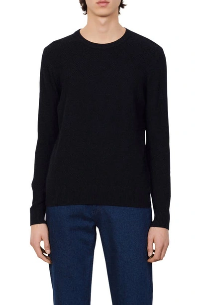 Shop Sandro Rice Wool Blend Crewneck Sweater In Navy Blue