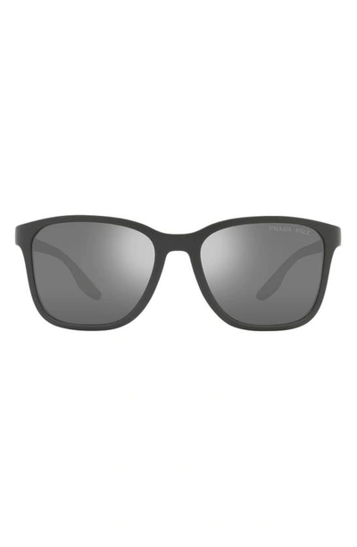 Shop Prada 57mm Polarized Sunglasses In Grey Rubber/dark Grey Sivler