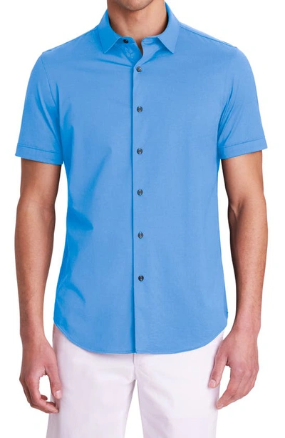 Shop Bugatchi Miles Ooohcotton® Short Sleeve Button-up Shirt In Ocean