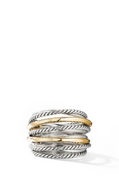 Shop David Yurman Crossover Wide Ring With 18k Gold In Silver/ Gold