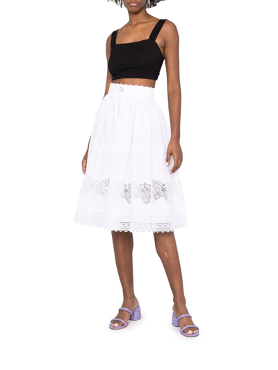 Shop Dolce & Gabbana Floral Lace Flared Midi Skirt In White