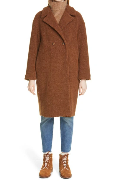 Harris Wharf London Double Breasted Wool Blend Faux Fur Teddy Coat In Caramel