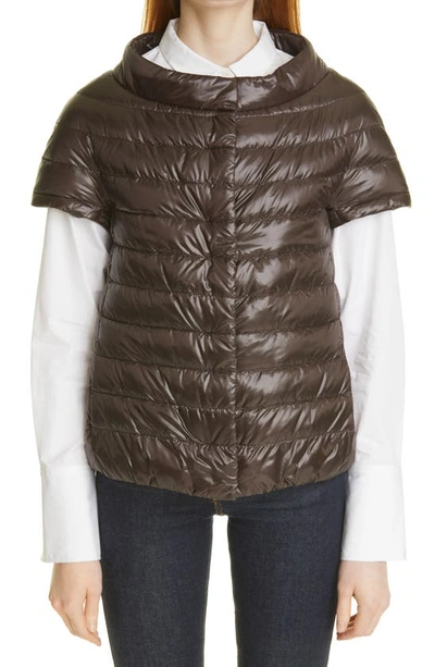 Shop Herno Emilia Cap Sleeve Quilted Down Jacket In Marrone Scuro
