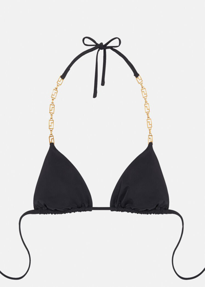 Shop Versace Greca Chain Bikini Top In Black
