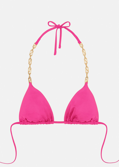 Shop Versace Greca Chain Bikini Top In Pink