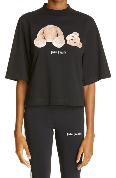 Shop Palm Angels Bear Graphic Crop Cotton Tee In Black Brown