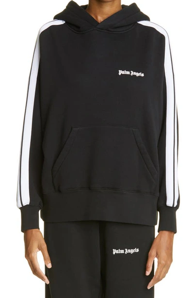 Shop Palm Angels Logo Cotton Track Hoodie In Black White
