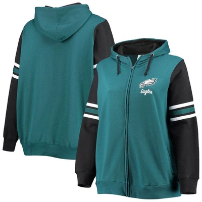 Shop Fanatics Branded Midnight Green/black Philadelphia Eagles Plus Size Primary Logo Script Full-zip Hoo