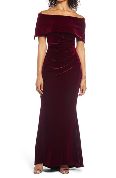 Shop Vince Camuto Off The Shoulder Velvet Trumpet Gown In Wine