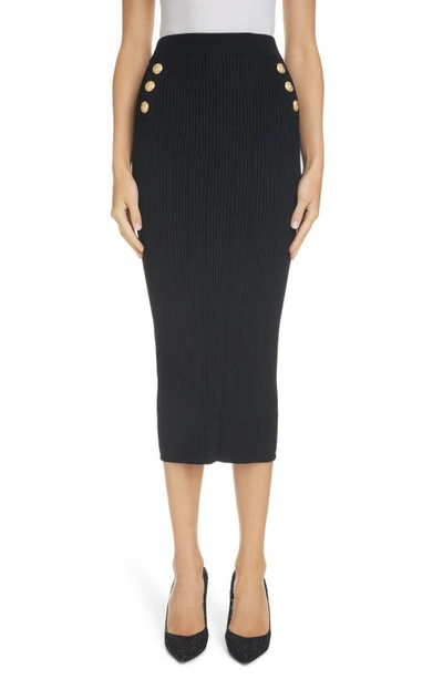 Shop Balmain Pointelle Rib Sweater Skirt In 0pa Noir