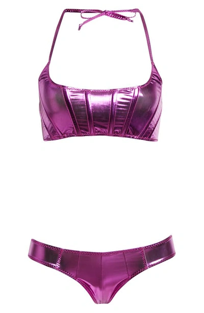 Shop Lisa Marie Fernandez Corset Two-piece Bikini In Fuchsia Pvc
