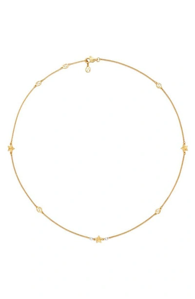 Shop Gucci Interlocking-g Diamond Star Necklace In 18k Gold