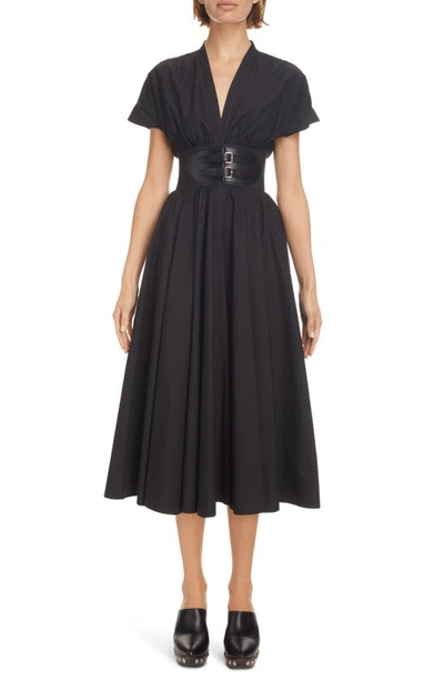 Shop Alaïa Cotton Poplin Button-up Dress In 999 Noir
