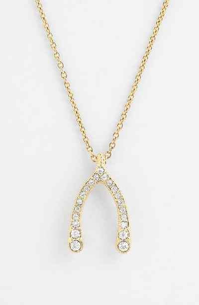 Shop Nadri 'wishbone' Pendant Necklace In Gold/ Clear Crystal