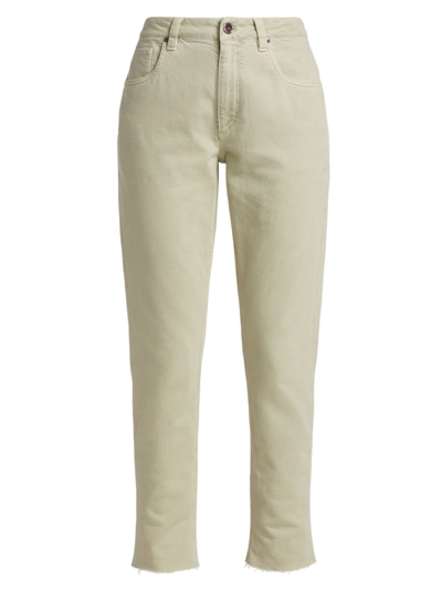 Shop Brunello Cucinelli Cropped Raw-edge Jeans In Bamboo