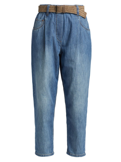 Shop Brunello Cucinelli Women's Elasticized Ankle Crop Jeans In Blue Wash