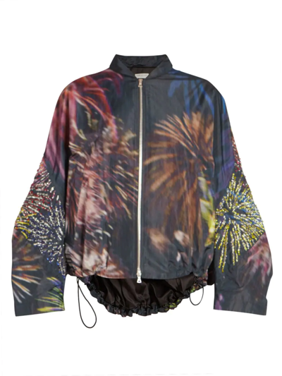 Shop Dries Van Noten Oversized Print Bomber Jacket In Black