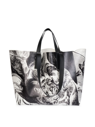 Men's Large Leather Tote Bag In White