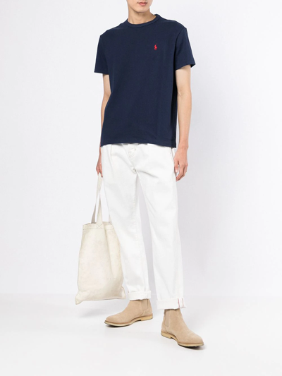 Polo Ralph Lauren Blue Crewneck T-shirt With Pony Embroidery On The Front In 003 Blue