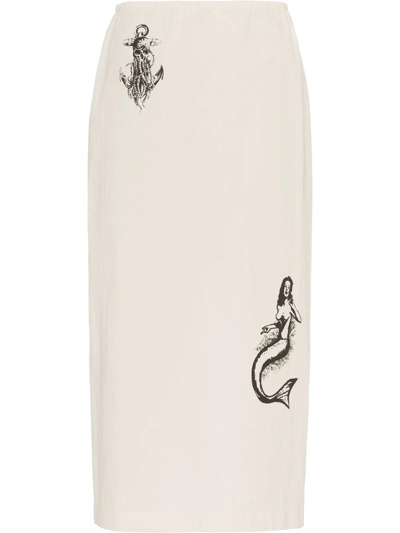 Prada Sailor Tattoo Printed Cotton Skirt In Weiss
