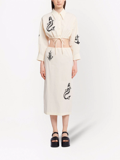 Prada Sailor Tattoo Printed Cotton Skirt In Weiss