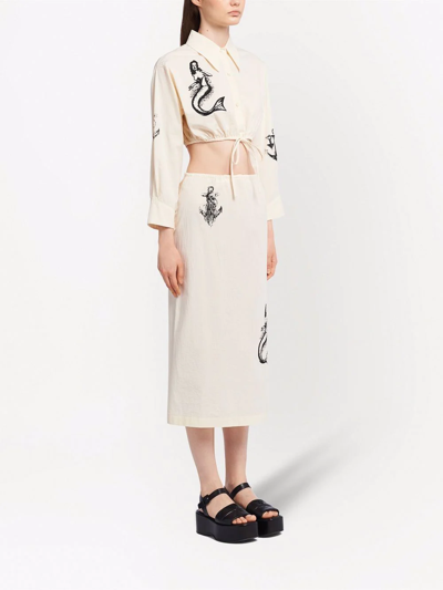 Prada Sailor Tattoo Printed Cotton Skirt In Weiss