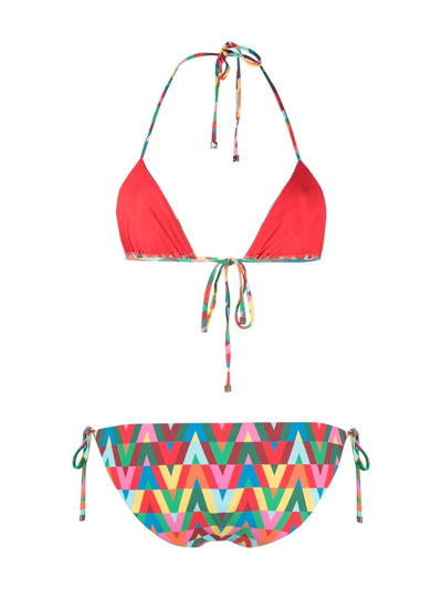 Shop Valentino Optical Logo Print Bikini In Rot