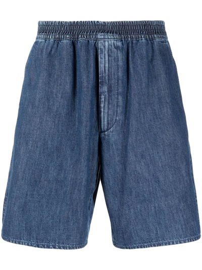 Shop Valentino Elasticated Waistband Denim Shorts In Blue