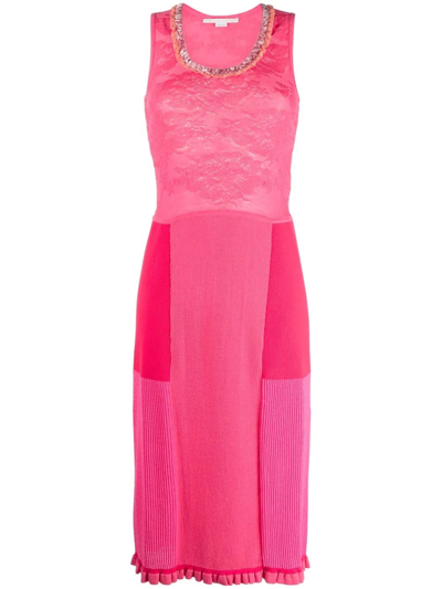 Shop Stella Mccartney Tight Mix Sleeveless Patchwork Dress In Rosa