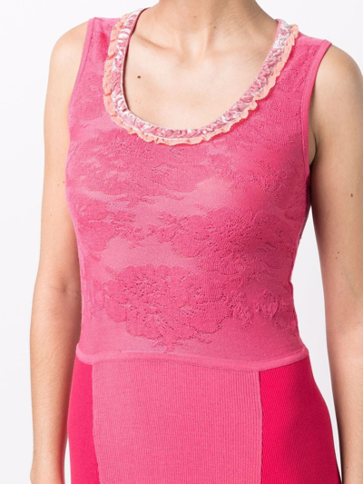 Shop Stella Mccartney Tight Mix Sleeveless Patchwork Dress In Rosa