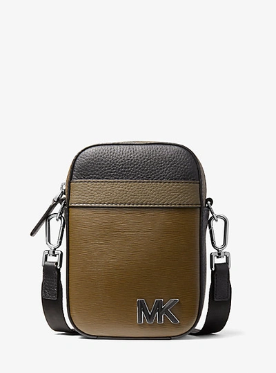 Shop Michael Kors Hudson Color-block Leather Smartphone Crossbody Bag In Green