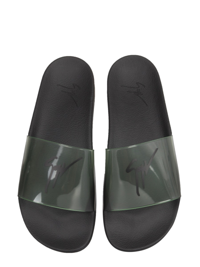 Shop Giuseppe Zanotti Slide Sandals With Logo In Black