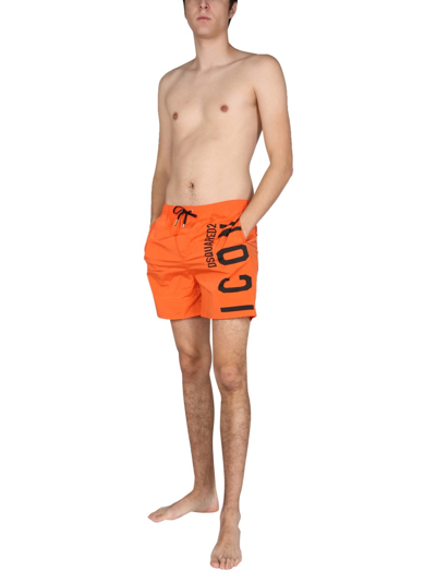 Dsquared2 Logo-print Drawstring Swim Shorts In Orange