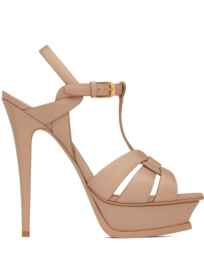 Shop Saint Laurent Platform Tribute Sandals In Neutrals