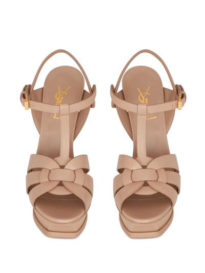 Saint Laurent Paris Women Patent Leather Tribute Platform Sandals In Neutrals