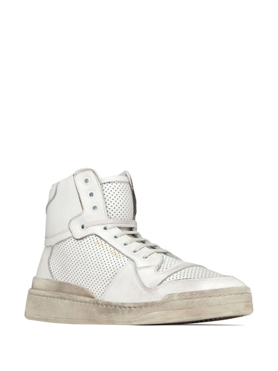 Shop Saint Laurent Sl24 Leather High-top Sneakers In White