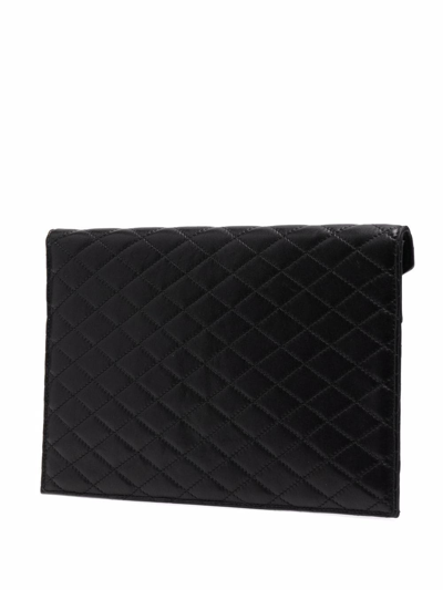 Shop Saint Laurent Gaby Quilted Envelope Clutch Bag In Black
