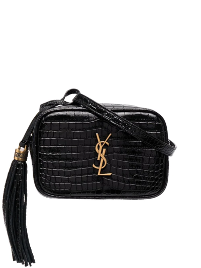 Shop Saint Laurent Crocodile-effect Logo-plaque Belt Bag In Black